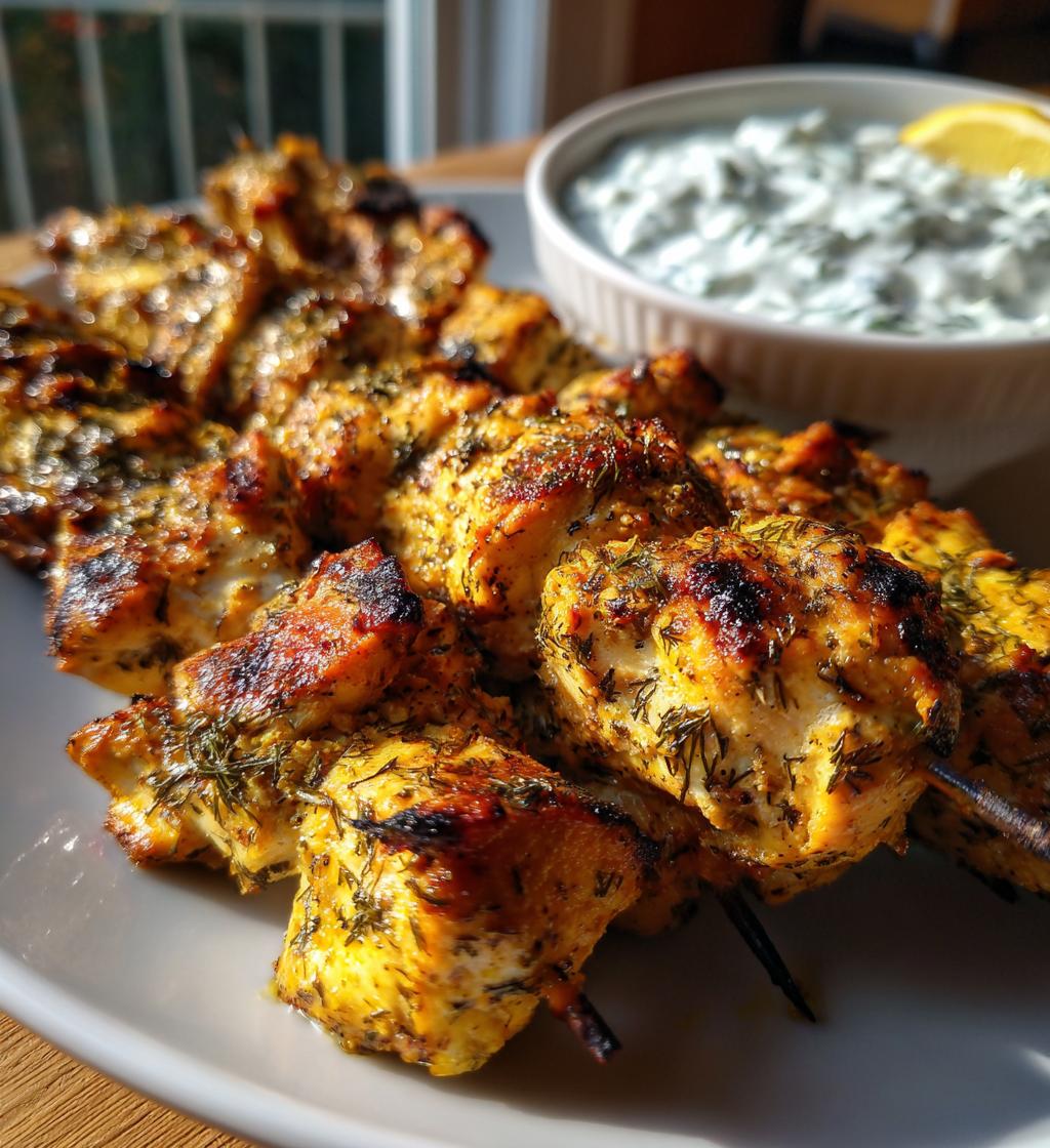greek lemon chicken skewers with tzatziki sauce - detail 1