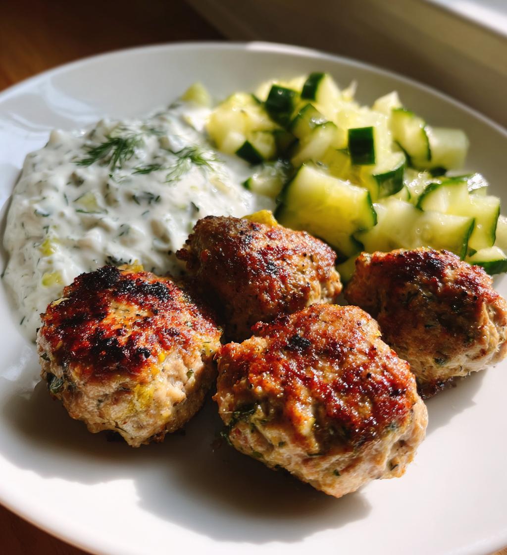 greek turkey meatballs cucumber yogurt sauce - detail 1