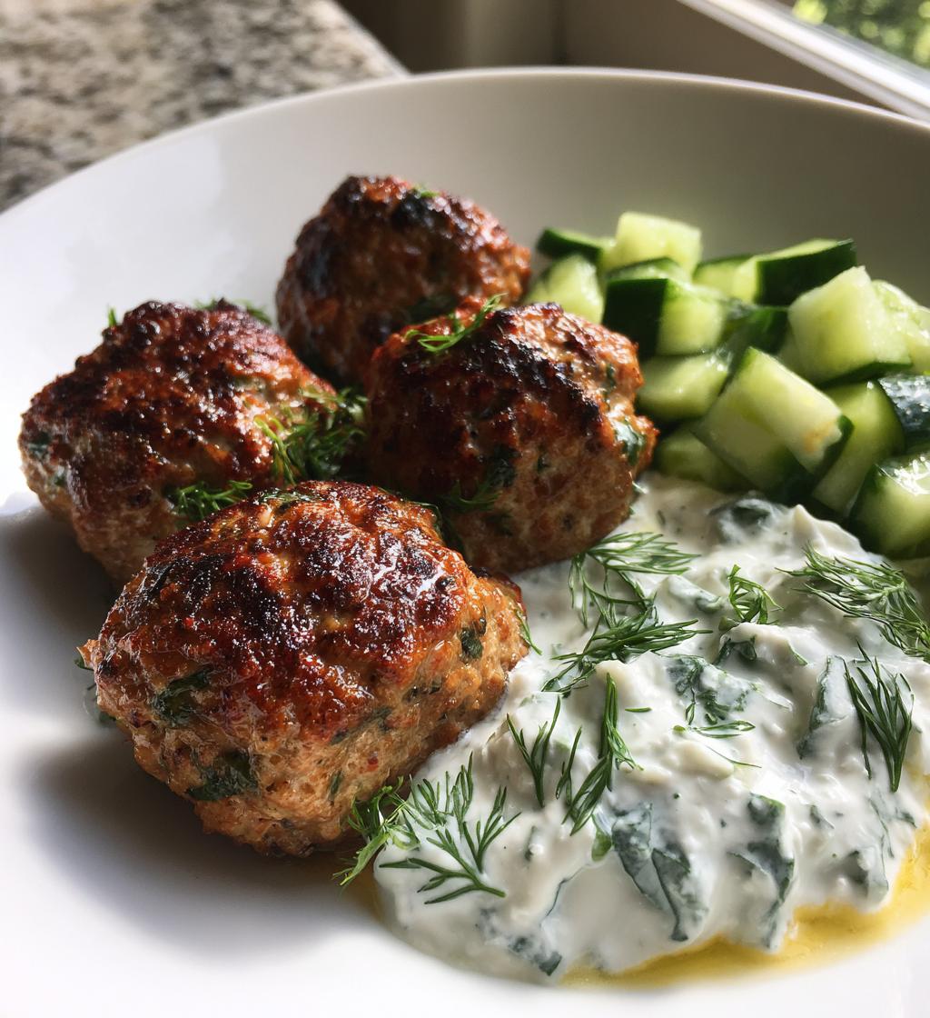 greek turkey meatballs cucumber yogurt sauce