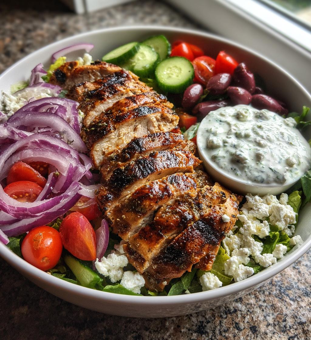 grilled chicken greek salad with tzatziki