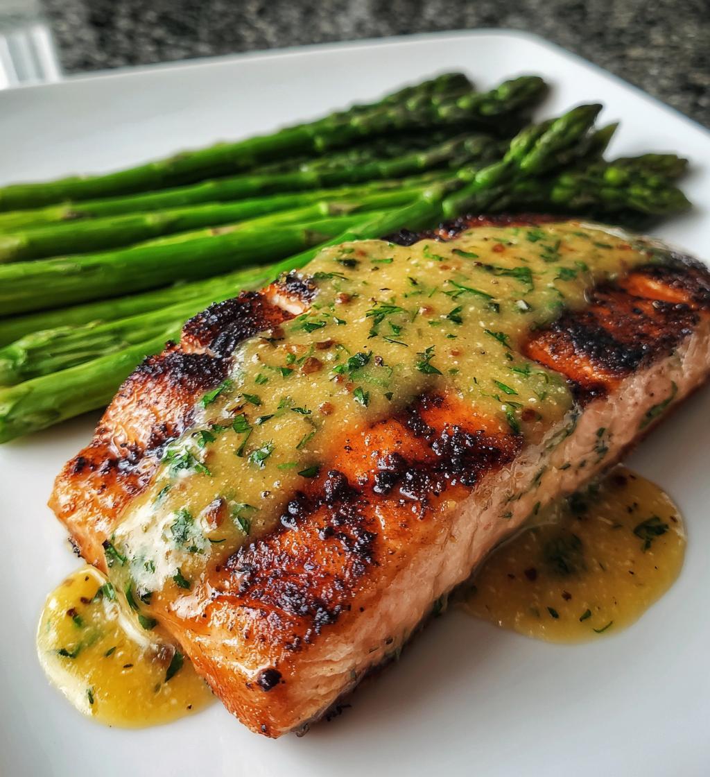 grilled salmon lemon butter dill sauce asparagus
