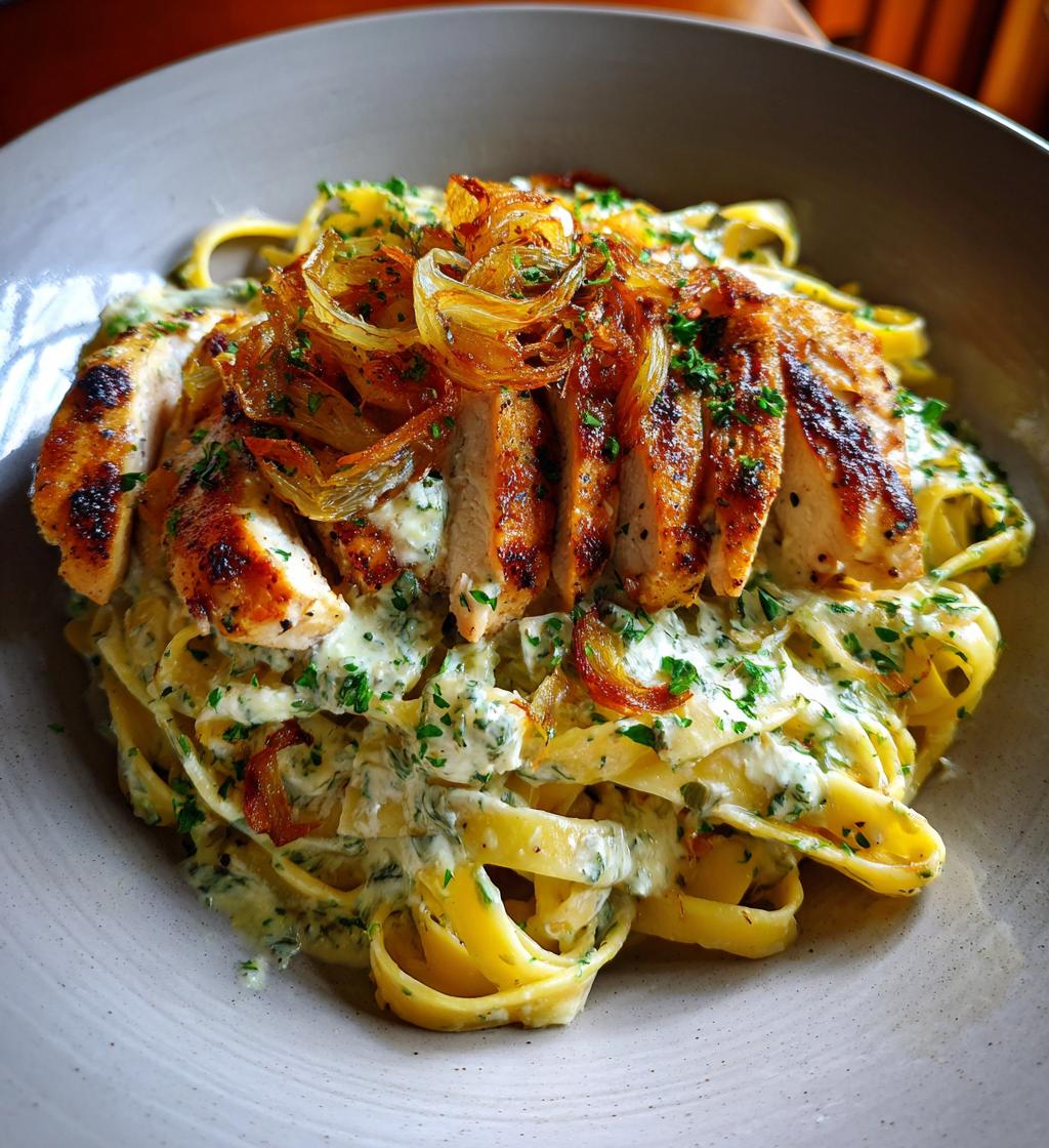 herbed chicken alfredo with truffle feta cream crispy parmesan leeks - detail 1