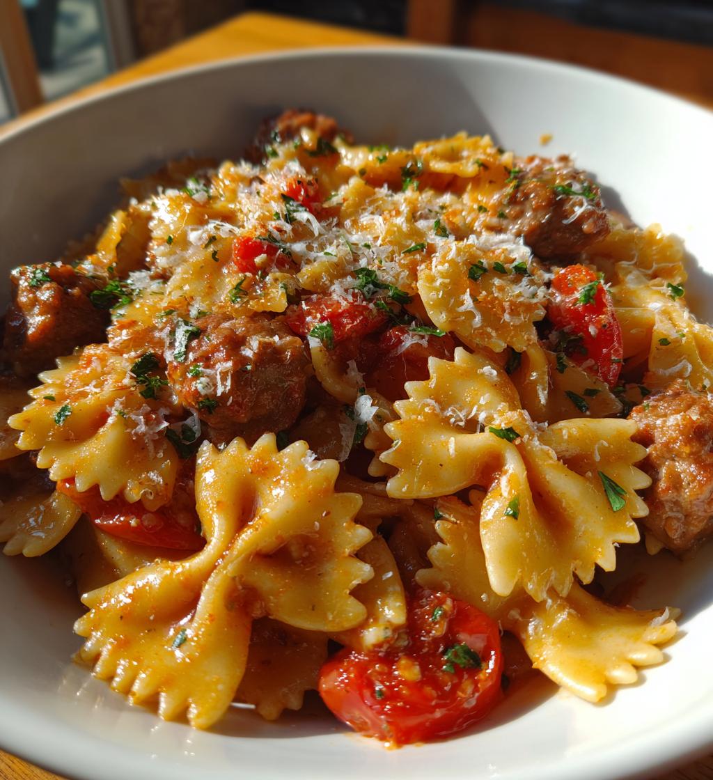 italian sausage with bow tie pasta - detail 1
