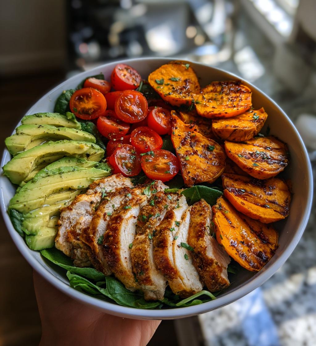 loaded grilled chicken sweet potato power bowl - detail 1
