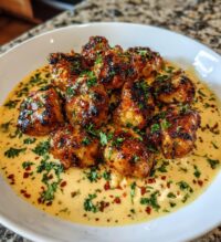 maple garlic chicken bites with spicy cajun alfredo