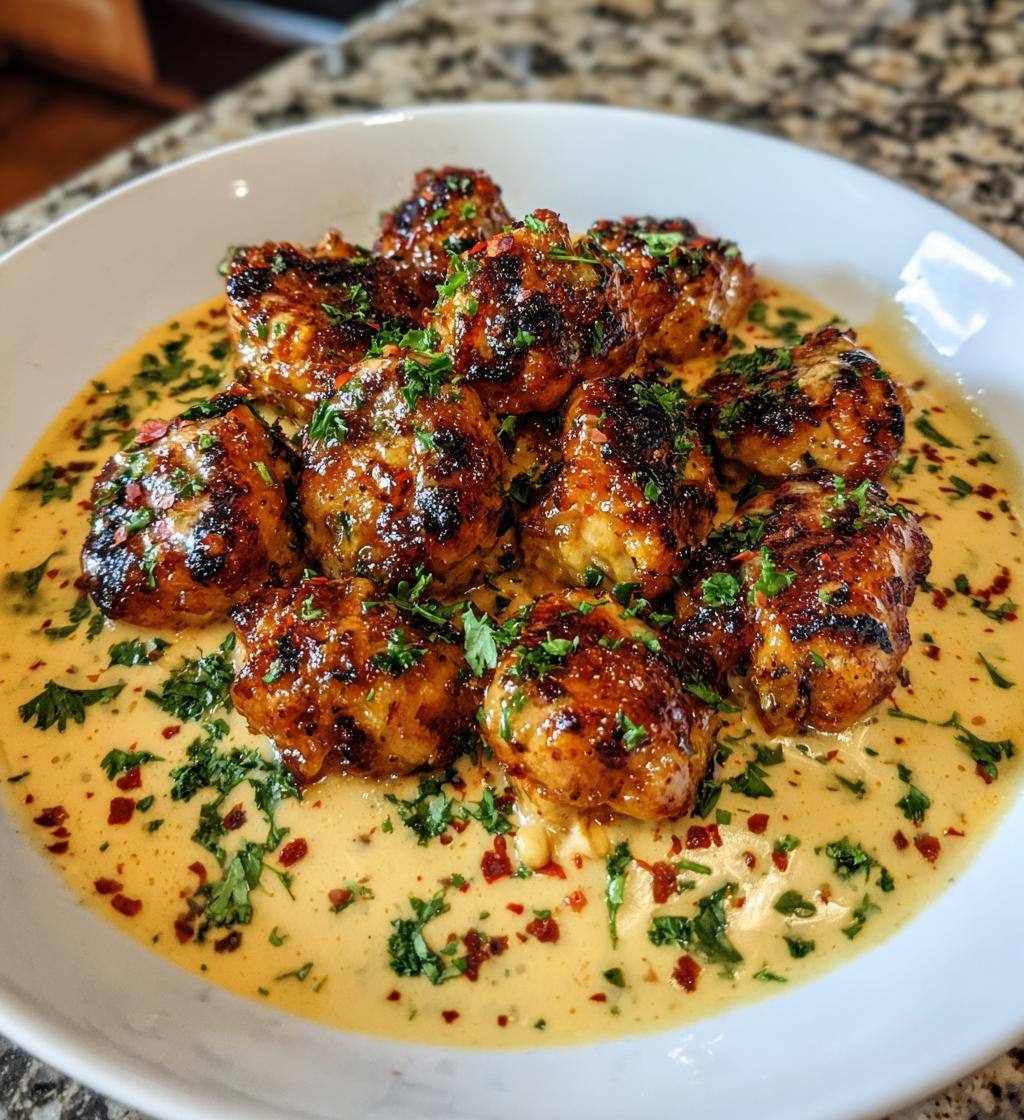 maple garlic chicken bites with spicy cajun alfredo