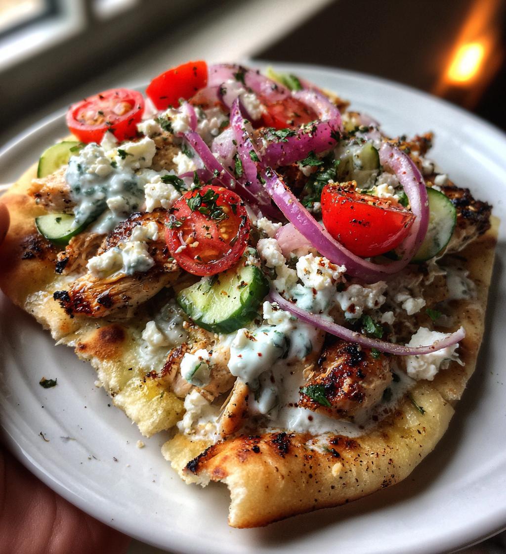 mediterranean tzatziki chicken naan pizza - detail 1