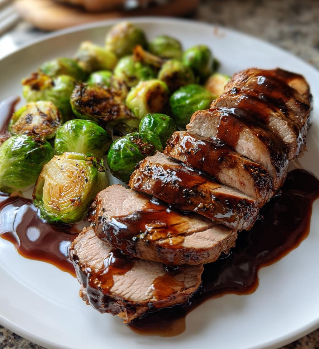 pork tenderloin balsamic glaze roasted brussels sprouts - detail 1