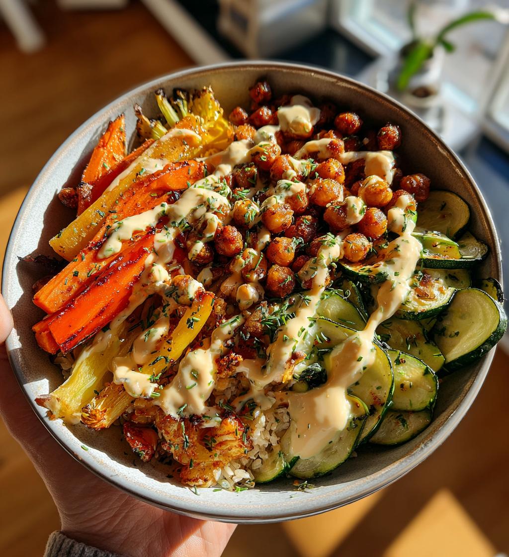 roasted veggie chickpea bowls with maple dijon tahini dressing - detail 1