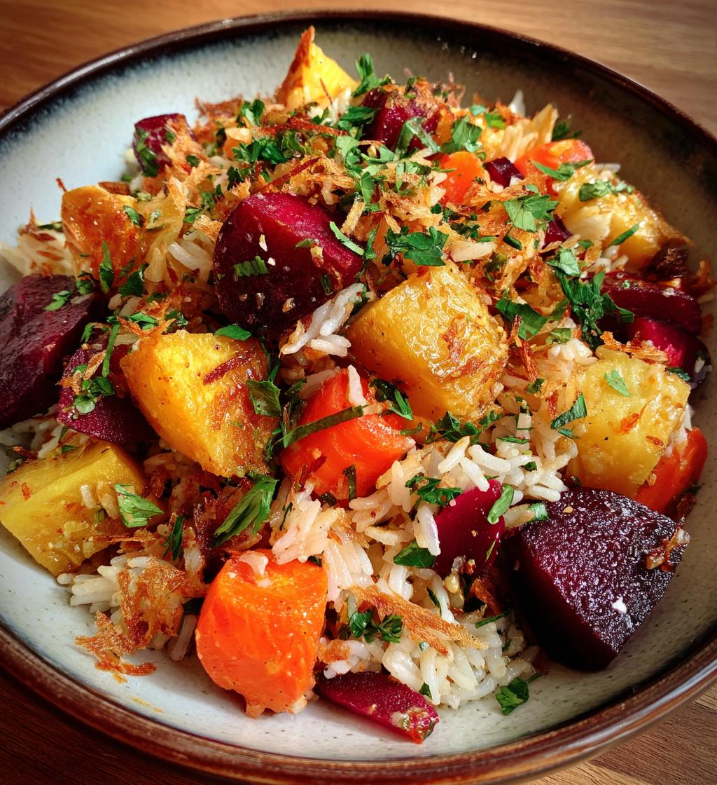 root vegetable salad with crispy rice recipe - detail 1
