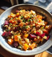 root vegetable salad with crispy rice recipe