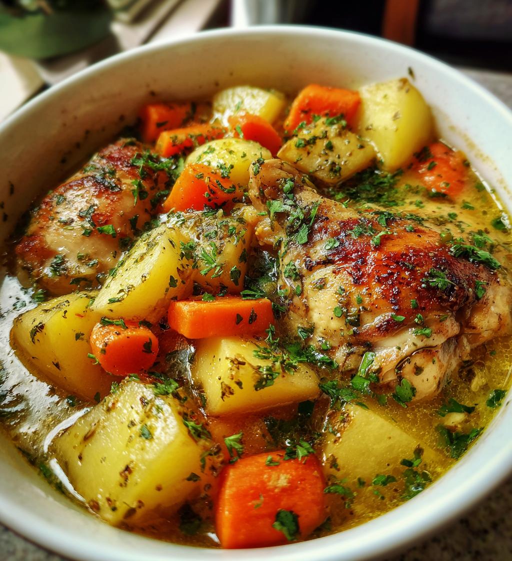 rustic chicken potato stew with carrot herbs - detail 1