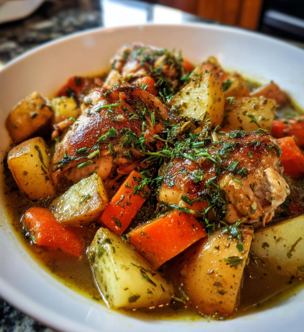 rustic chicken potato stew with carrot herbs