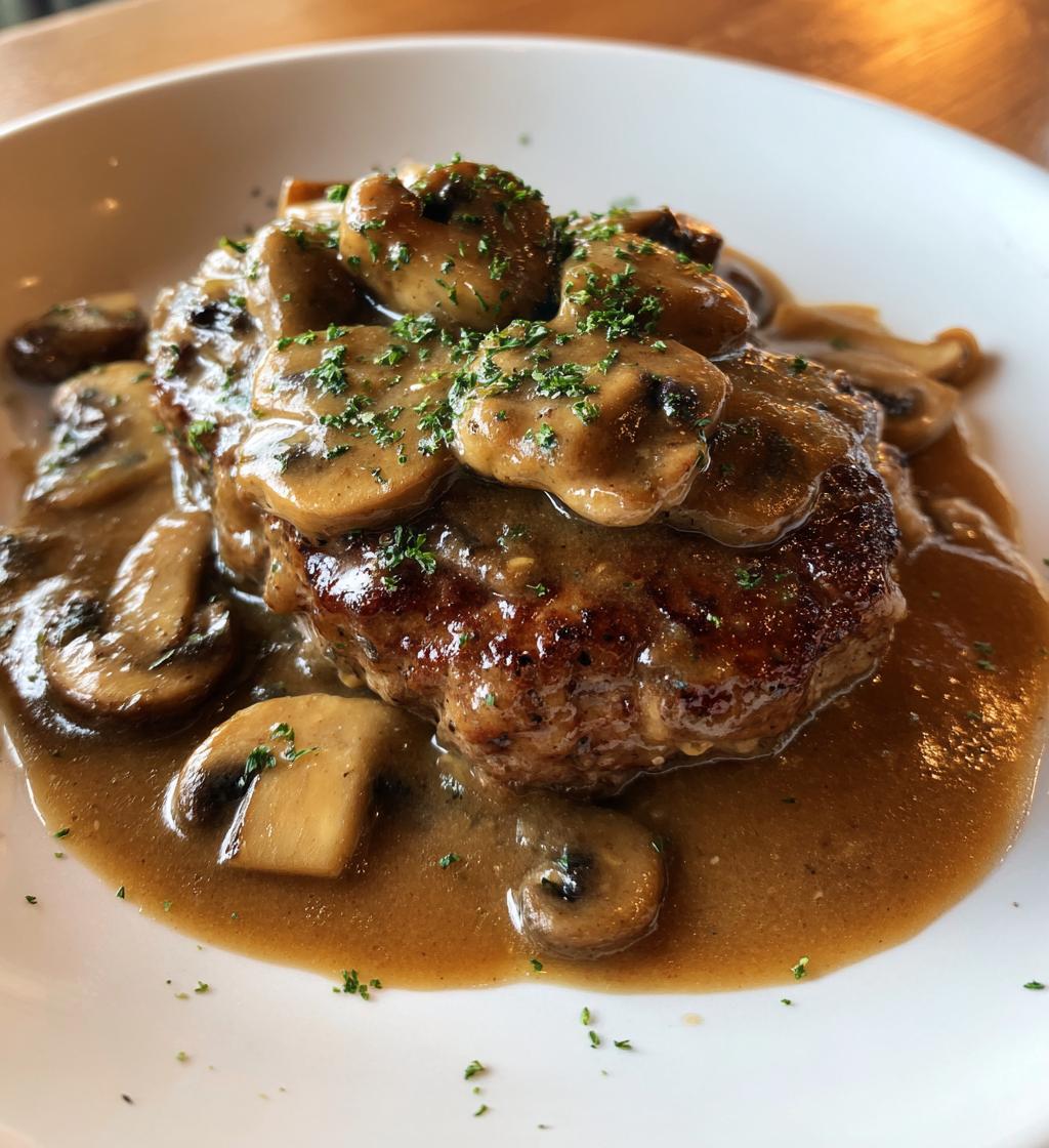 salisbury steak with mushroom gravy - detail 1