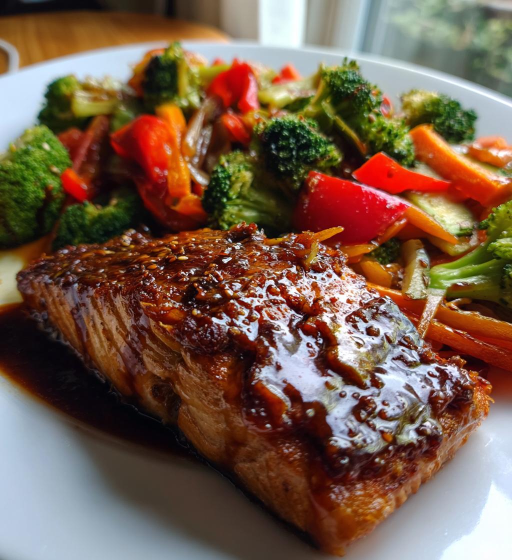 salmon fillet teriyaki glaze stir fried vegetables recipe