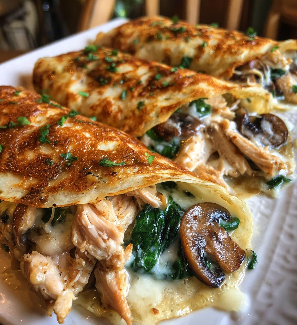 savory spinach mushroom chicken crepes - detail 1