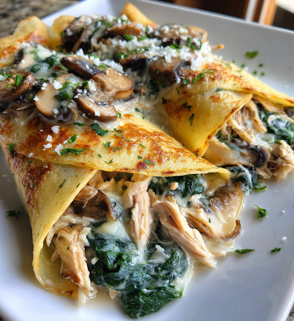 savory spinach mushroom chicken crepes