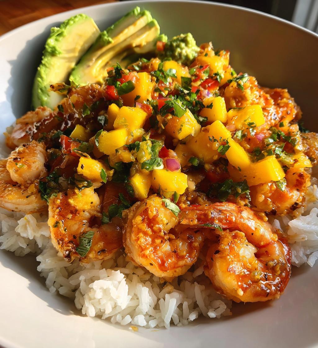 shrimp and avocado bowls with mango salsa lime chili sauce 2