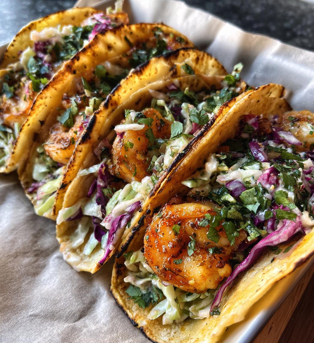 shrimp tacos with cilantro slaw