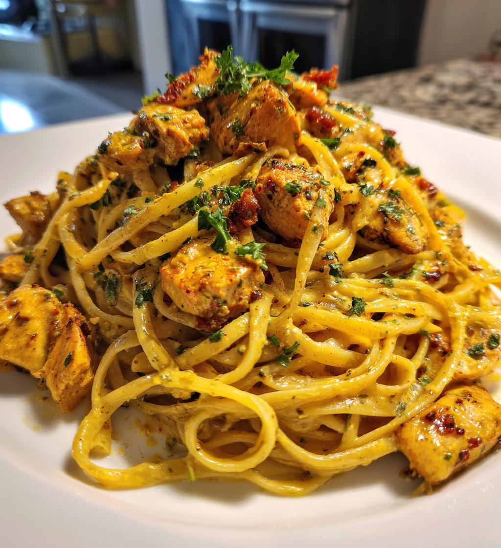 spicy cajun chicken linguine in creamy garlic parmesan sauce - detail 1
