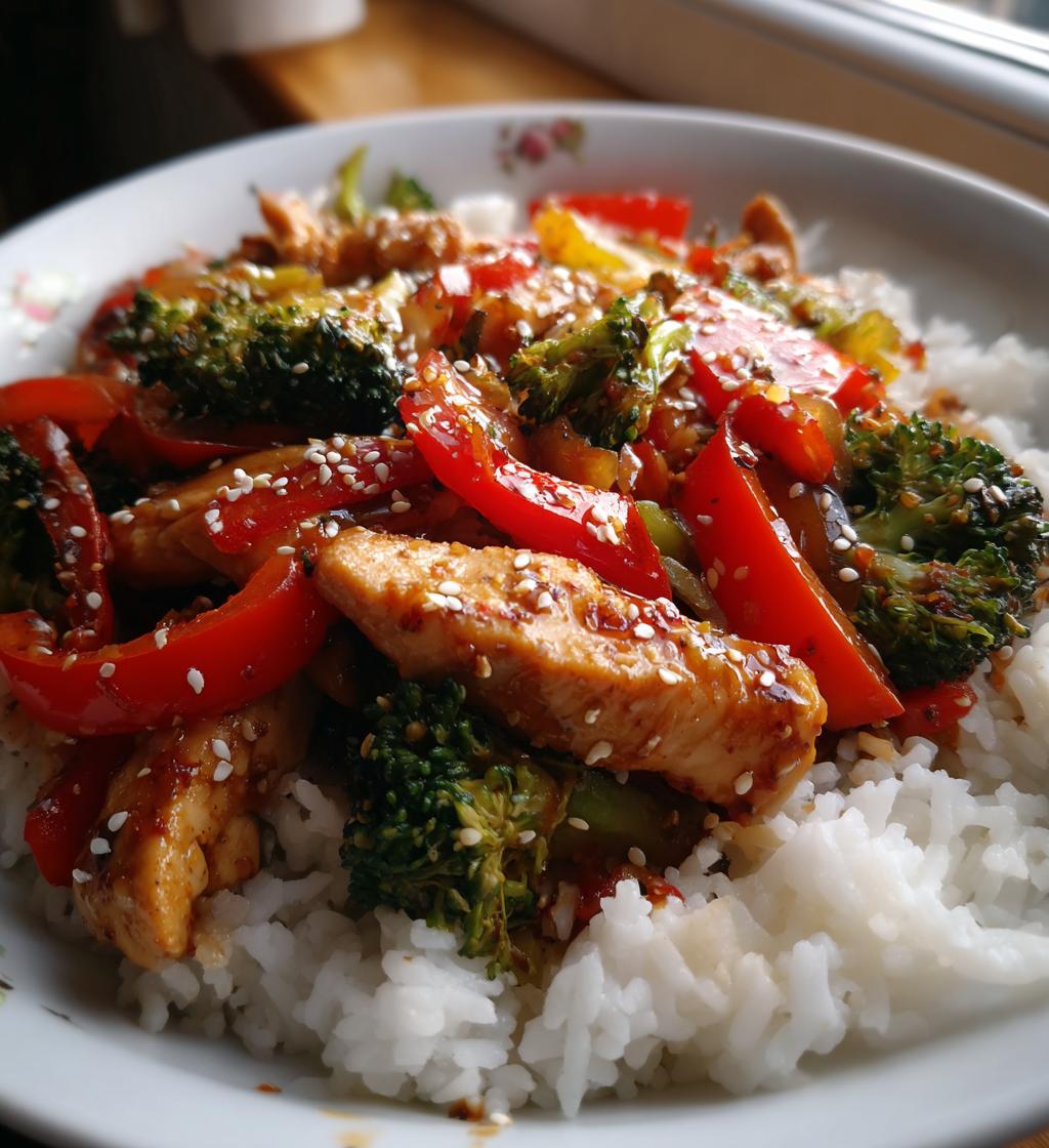 spicy garlic chicken stir fry with rice - detail 1