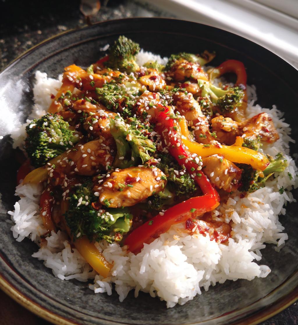 spicy garlic chicken stir fry with rice