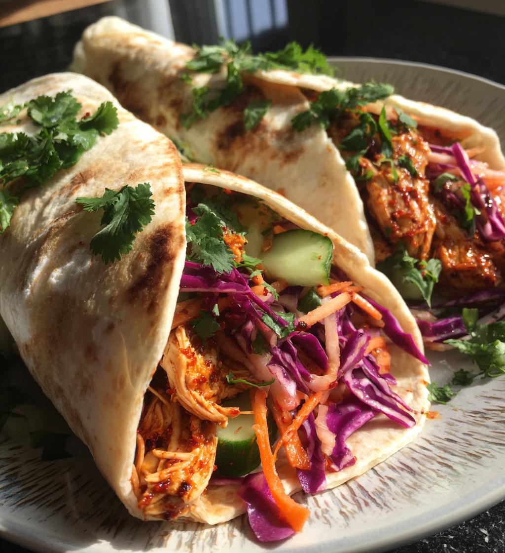 spicy harissa chicken wraps cucumber slaw - detail 1