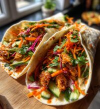 spicy harissa chicken wraps cucumber slaw