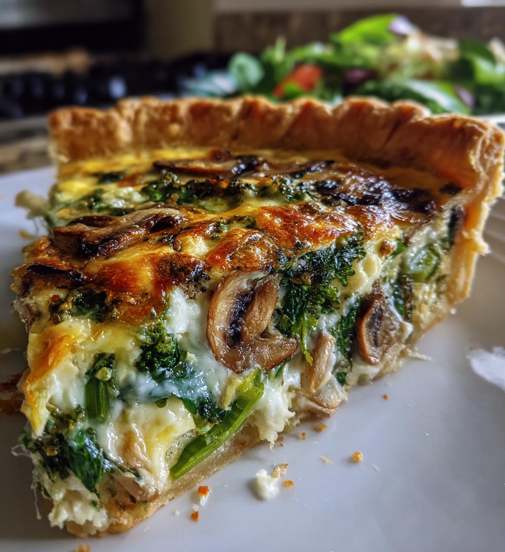 spinach broccoli mushroom quiche salad recipe - detail 1