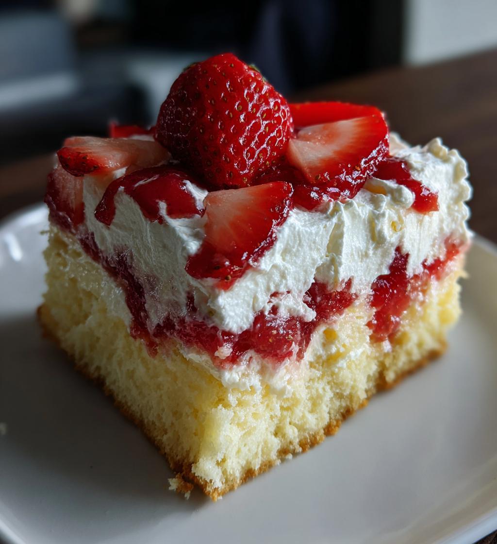 strawberry cheesecake poke cake - detail 1