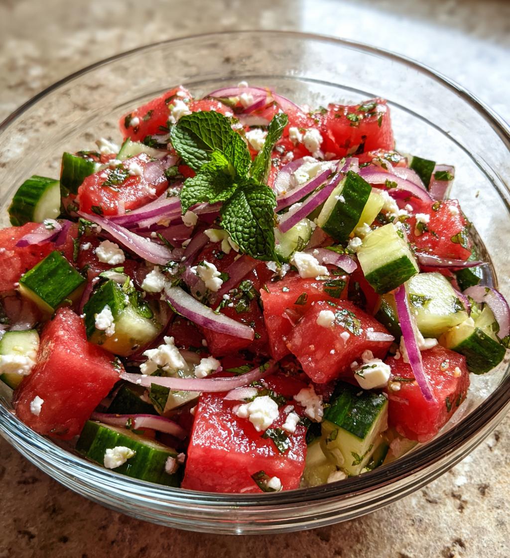 summer perfect watermelon cucumber salad - detail 1