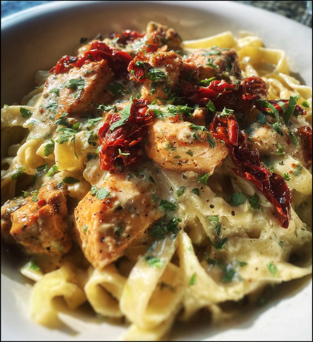 tuscan garlic chicken bites sun dried tomato cajun alfredo pasta - detail 1