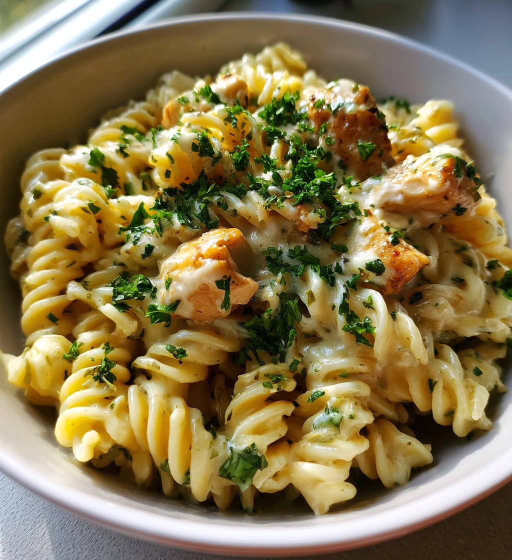twisted pasta with honey garlic chicken and parmesan cream