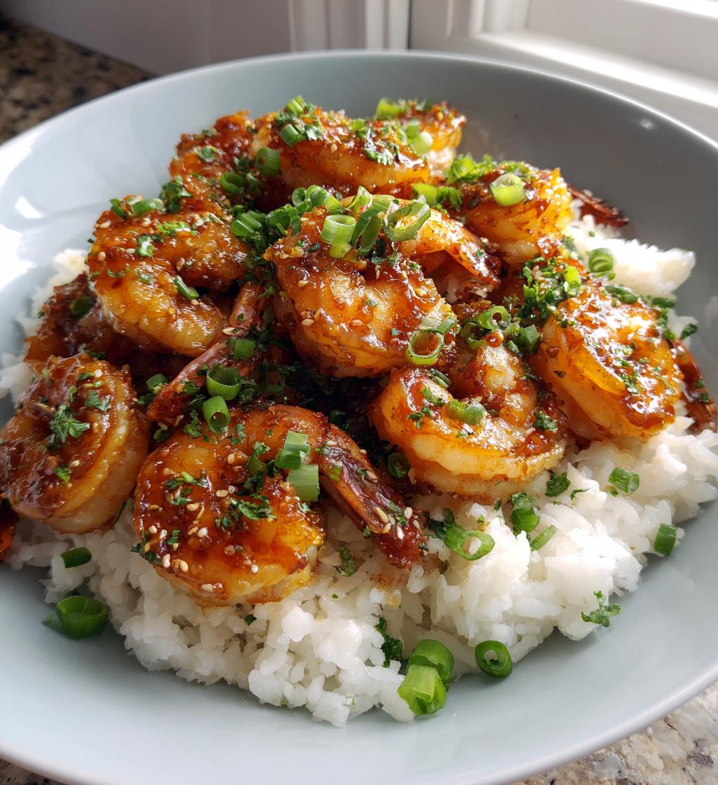 20 minute honey garlic shrimp rice bowl