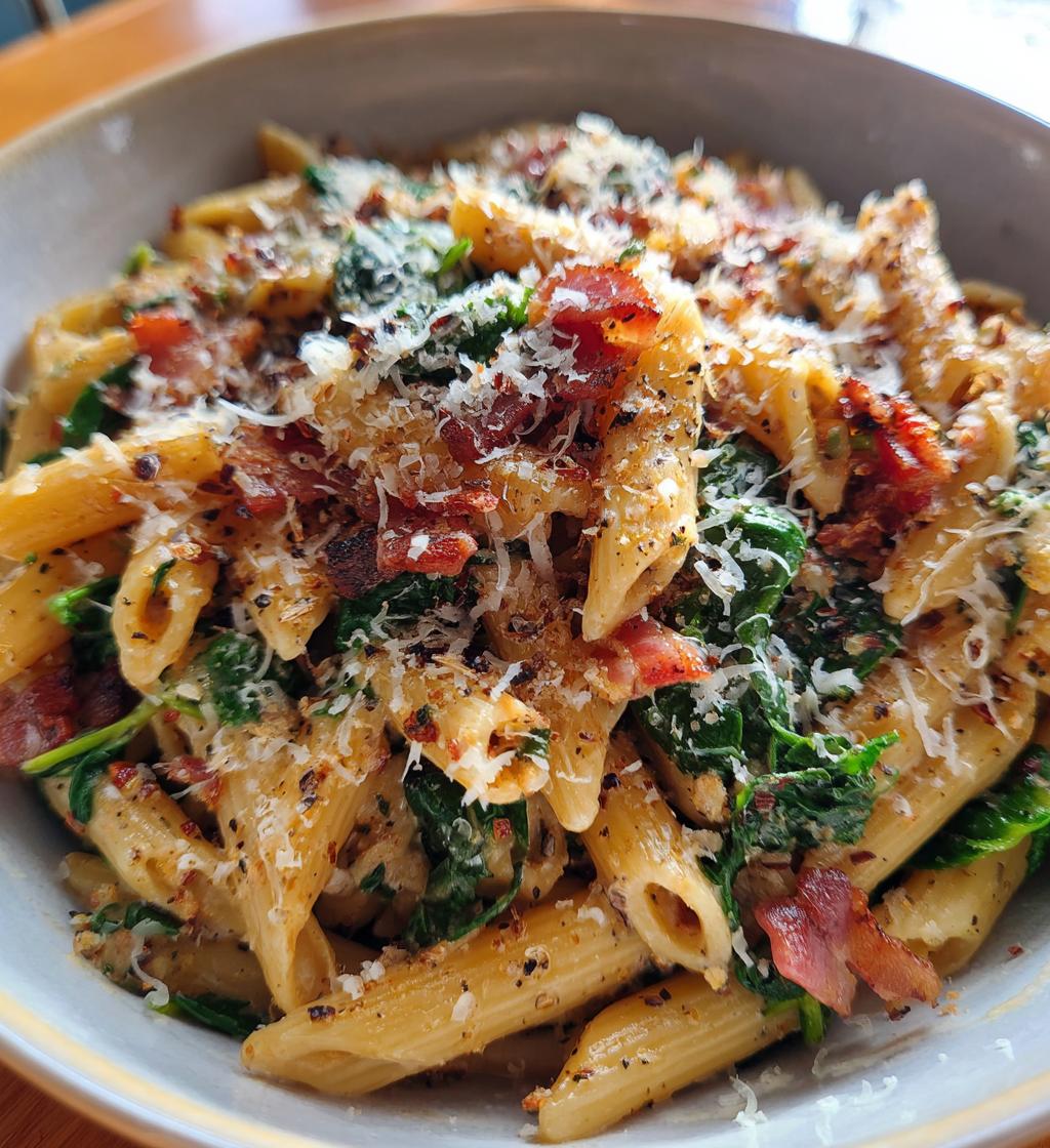 bacon and spinach pasta - detail 1