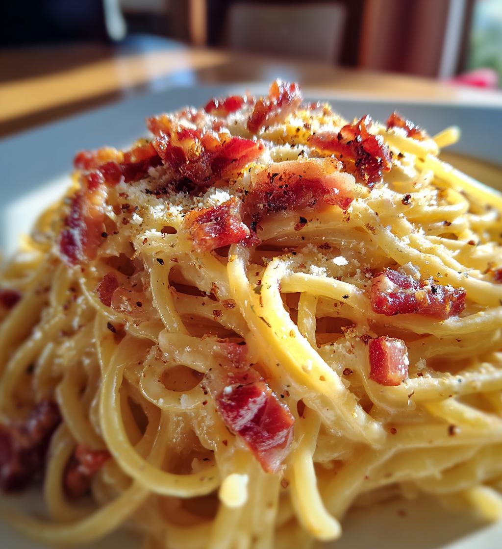 bacon carbonara pasta - detail 1