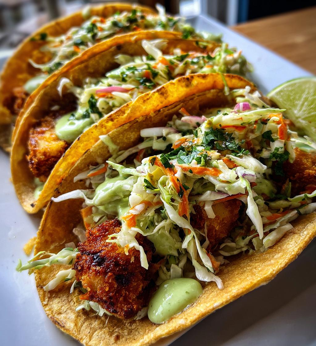 baja fish tacos with avocado crema - detail 1