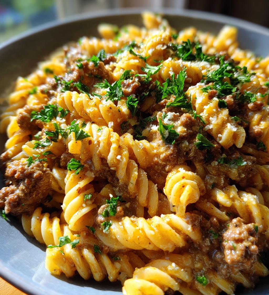 beef and rotini in garlic parmesan sauce - detail 1