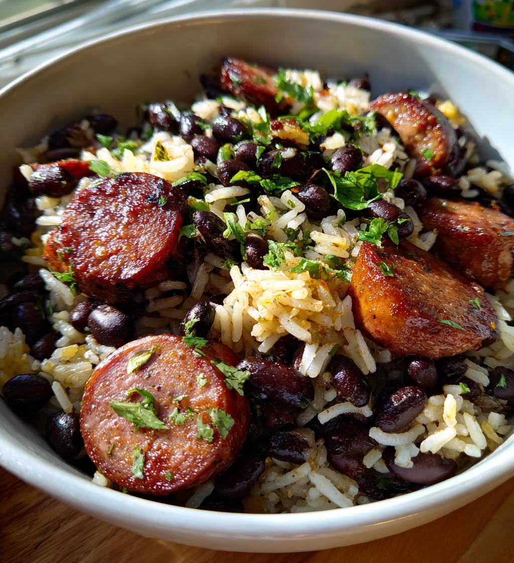 black beans and rice with sausage - detail 1