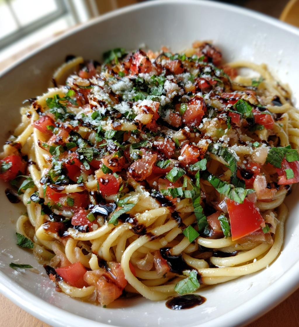 bruschetta pasta balsamic drizzle - detail 1