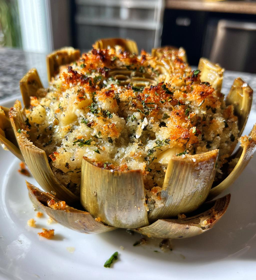 buttery stuffed artichokes - detail 1