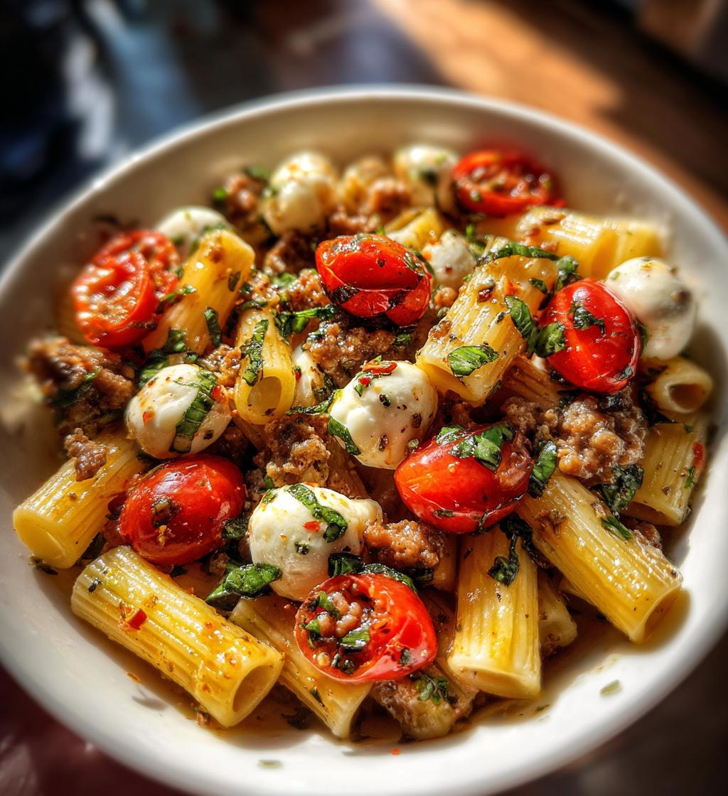 caprese pasta with italian sausage