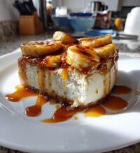 caramelized banana cheesecake rum glaze