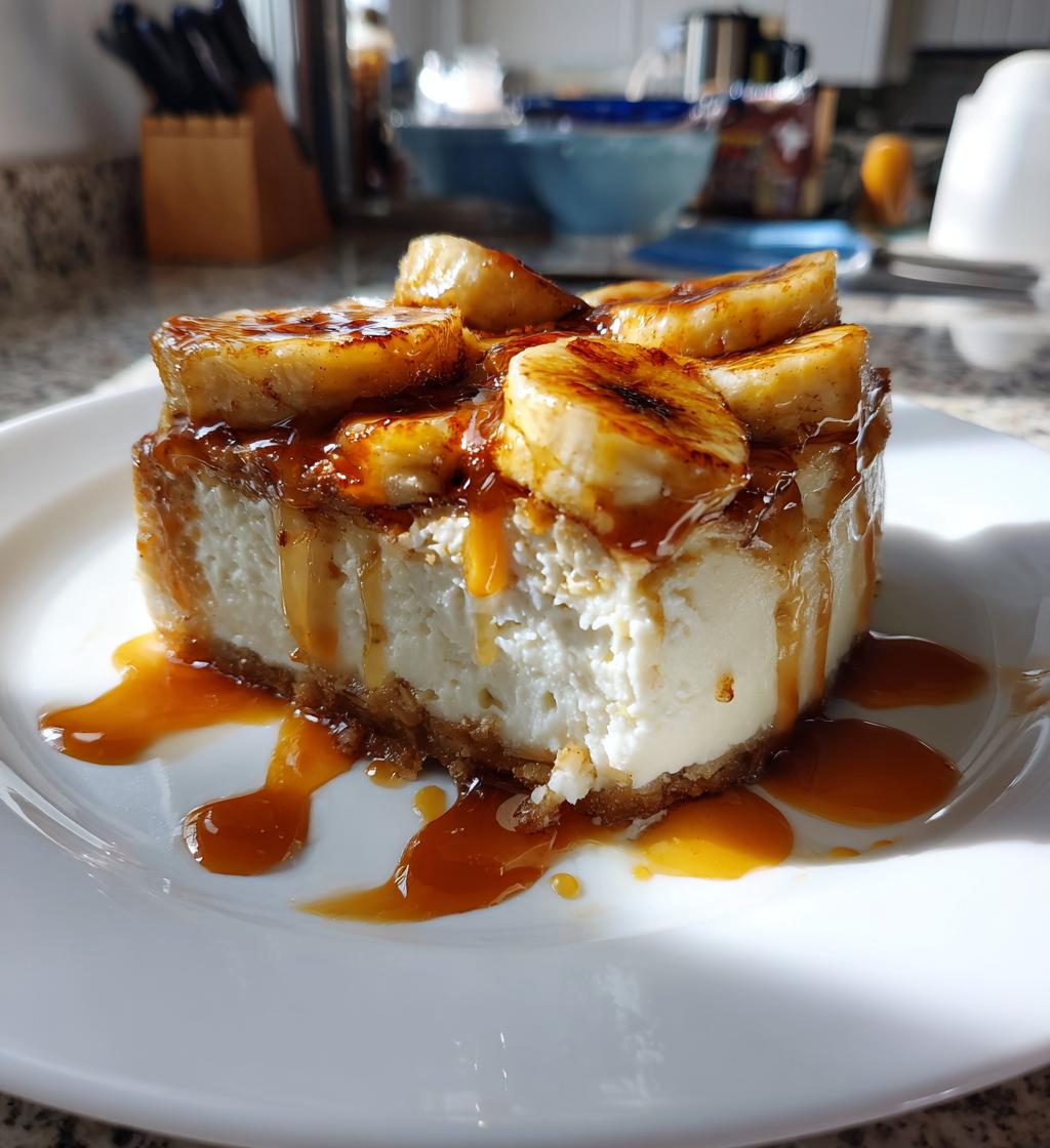 caramelized banana cheesecake rum glaze