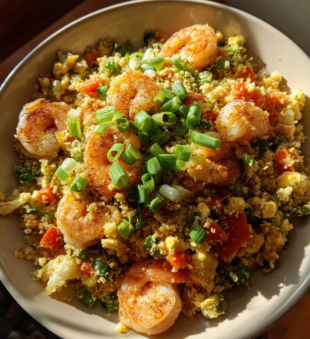 cauliflower fried rice with shrimp - detail 1