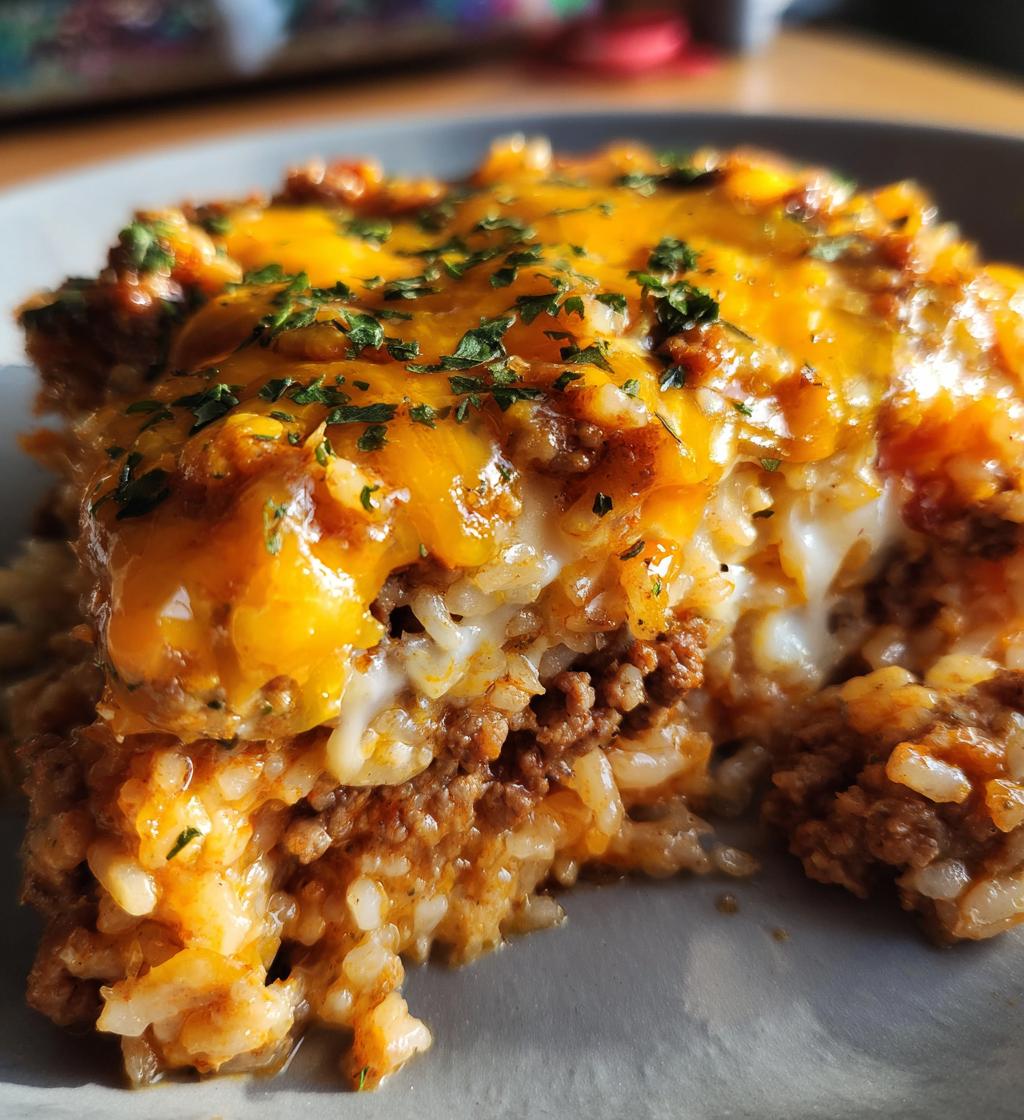 cheesy hamburger rice casserole