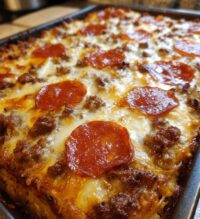 cheesy meat lovers pizza casserole