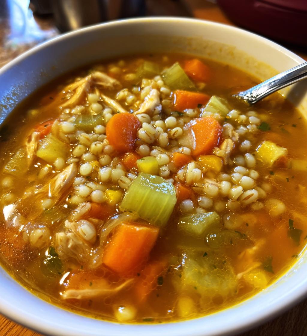 chicken barley soup - detail 1