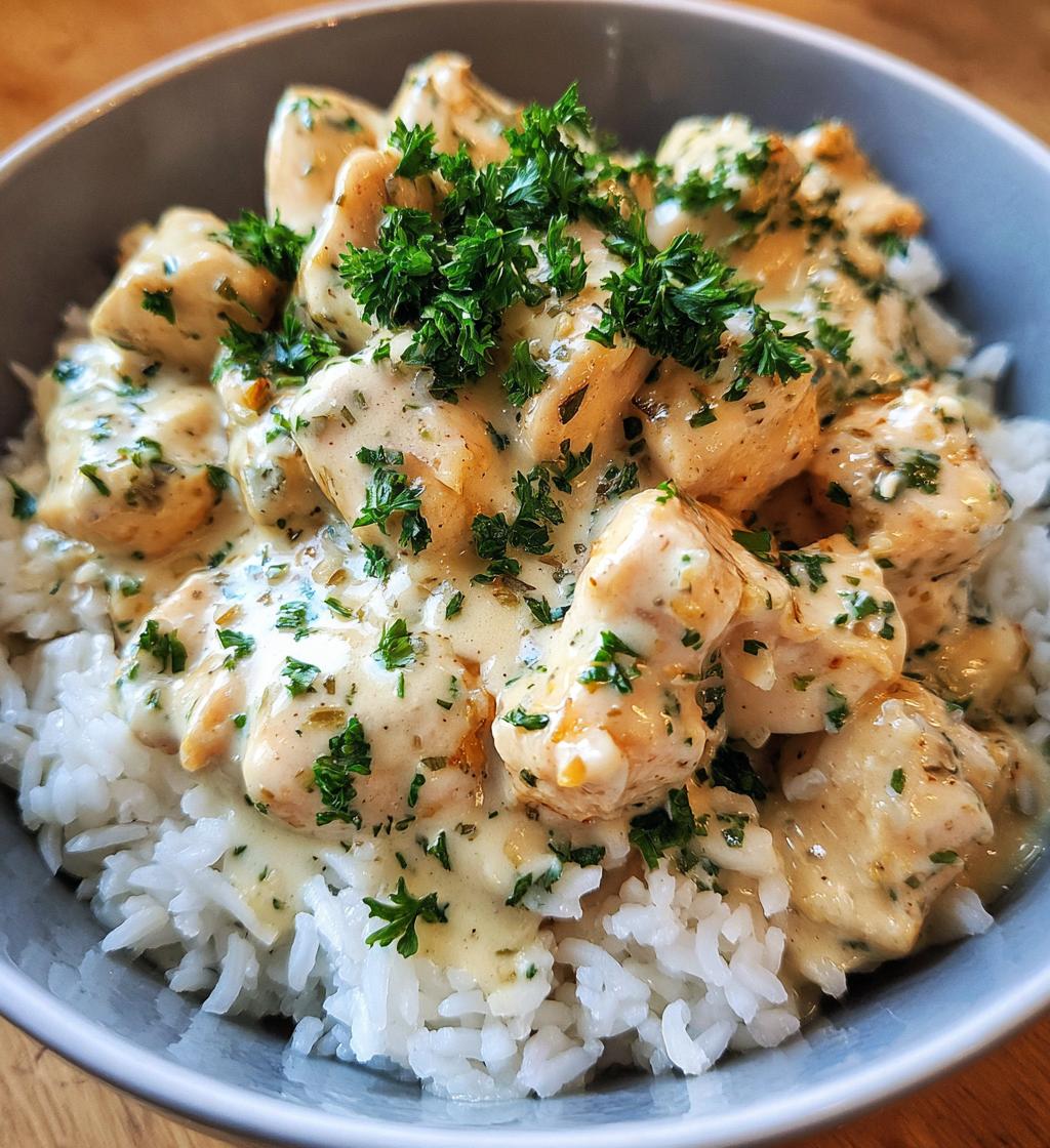 chicken rice bowls creamy garlic sauce