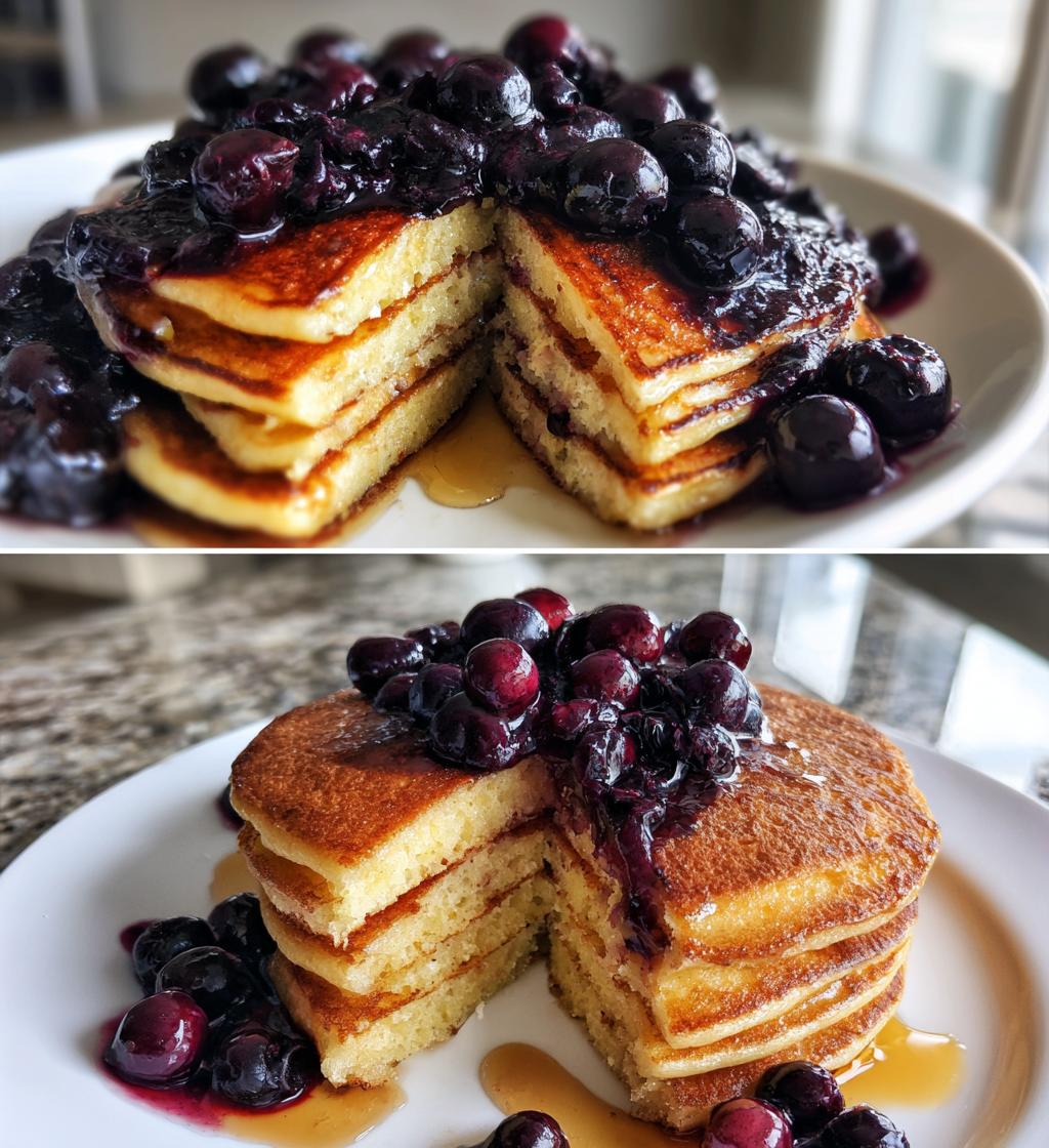 chickpea flour pancakes with blueberry compote - detail 1